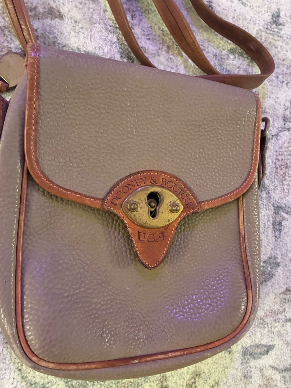 Dooney & Bourke Taupe Pebbled Leather Crossbody with Brown Trim